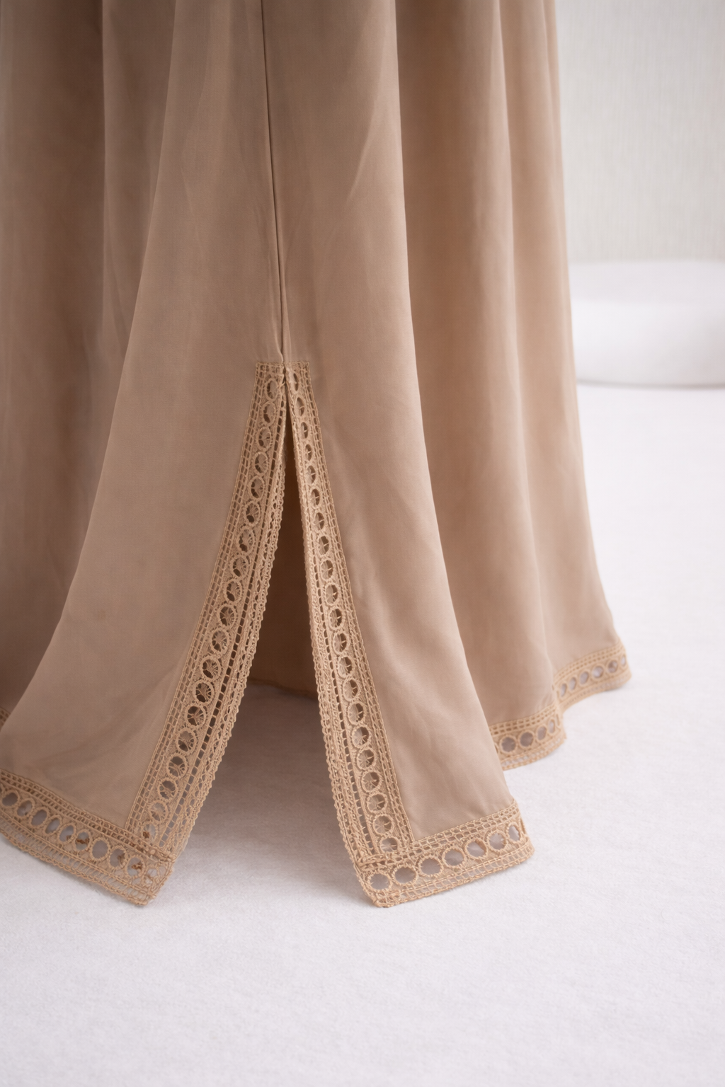 Beige Crochet Trim Open Abaya Set