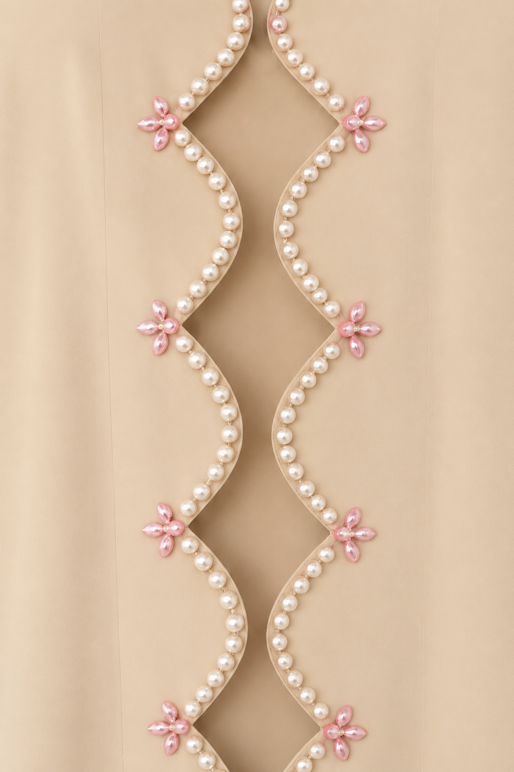 Beige Pearl-Detailed Scallop Abaya Set