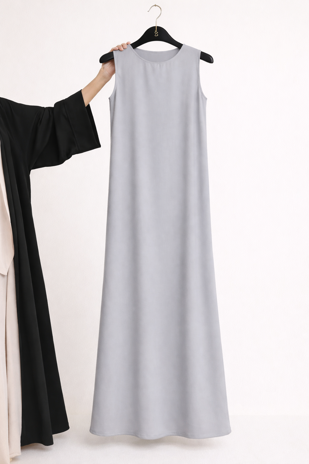 Grey Scalloped Lace Open Kaftaan with Matching Inner