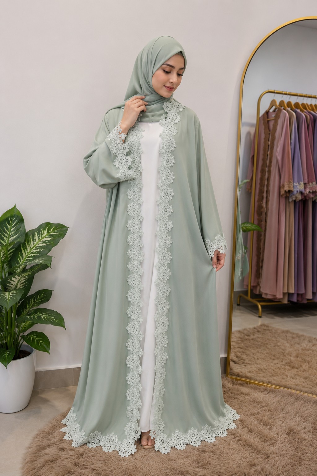 Mint Green Serenity Certified Korean Fabric 3-Piece Abaya Set