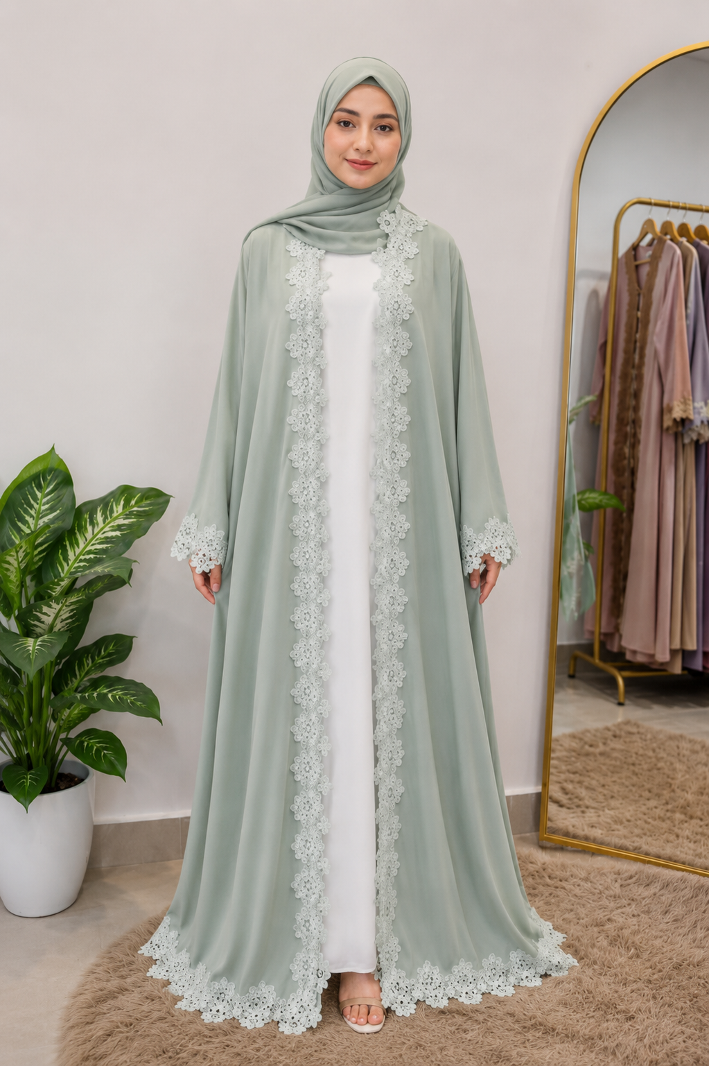 Mint Green Serenity Certified Korean Fabric 3-Piece Abaya Set