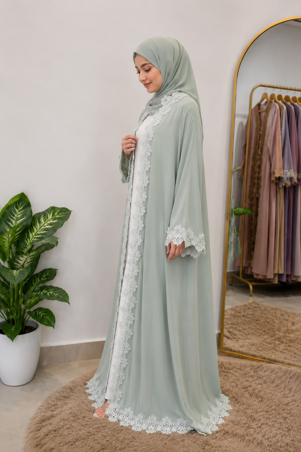 Mint Green Serenity Certified Korean Fabric 3-Piece Abaya Set