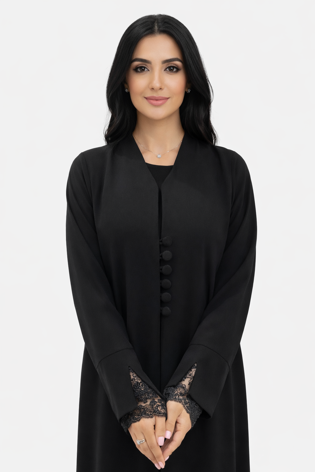 Luxury Tailored Buttoned Front-Open Abaya – Black