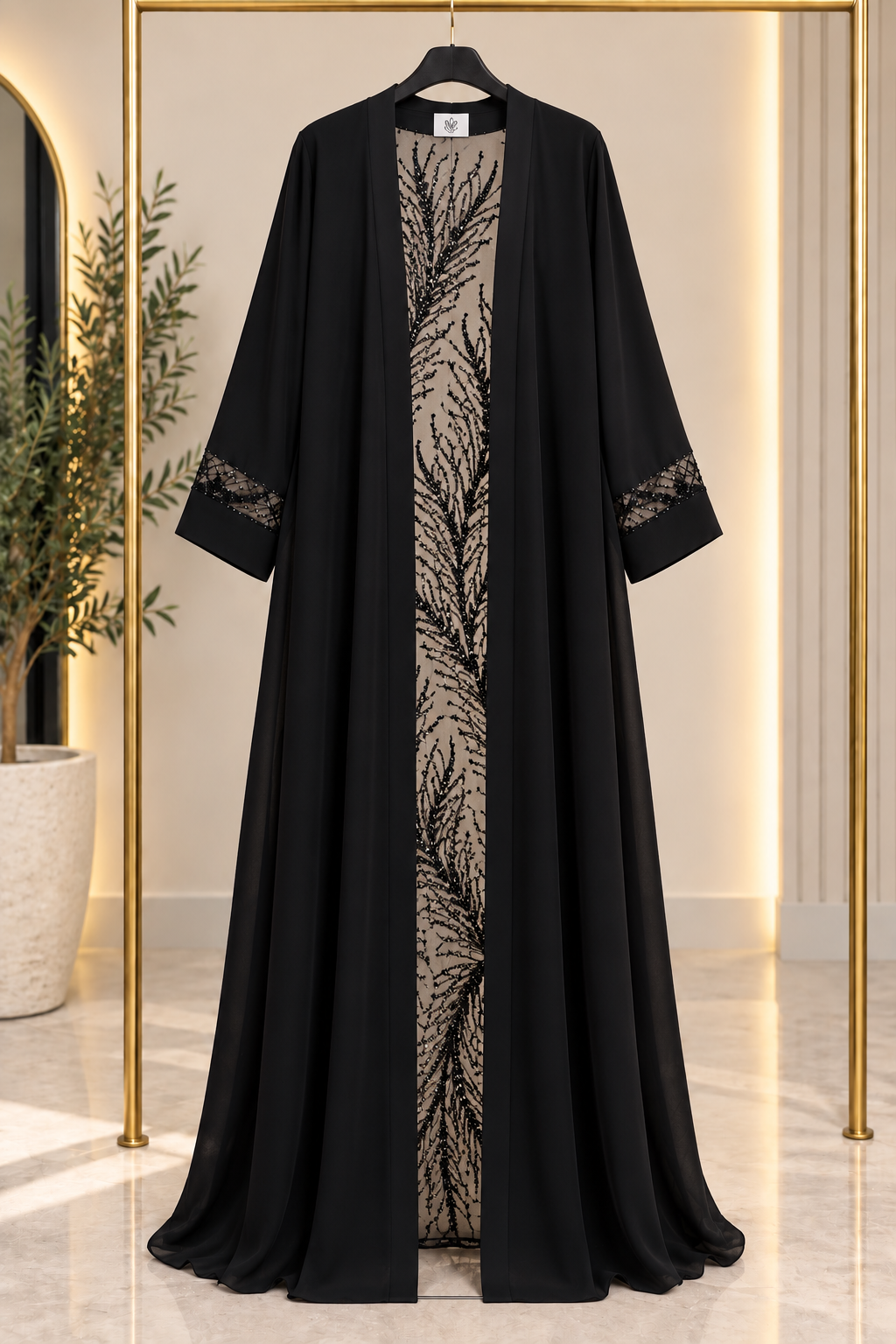Layla Sequin Branch Embroidered Evening Abaya Set