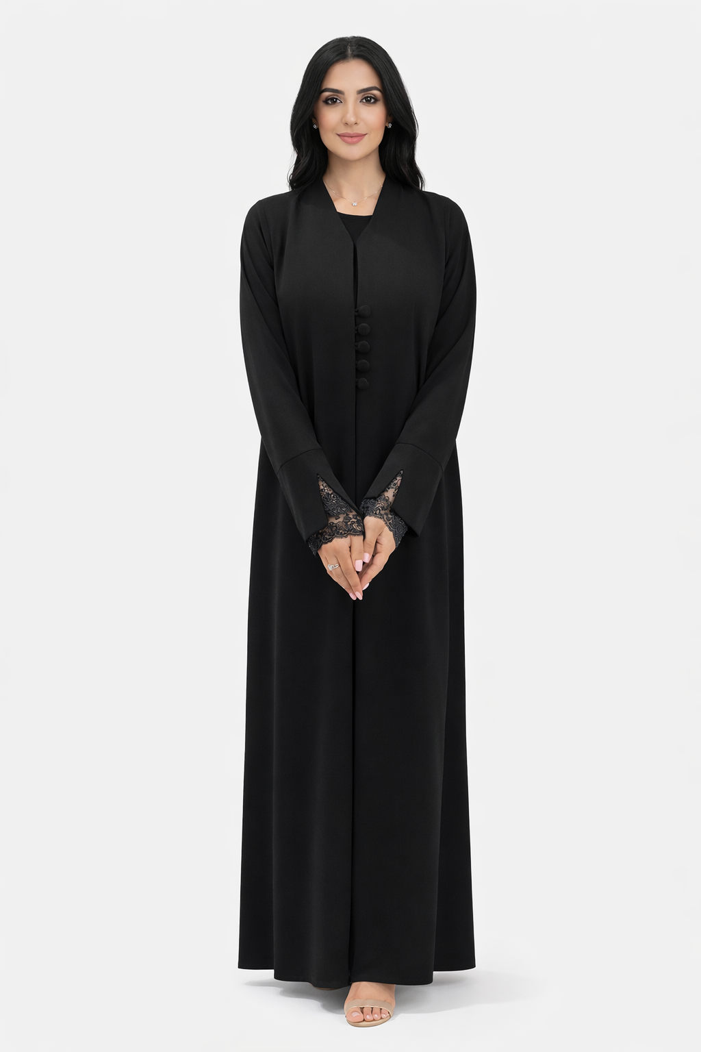 Luxury Tailored Buttoned Front-Open Abaya – Black