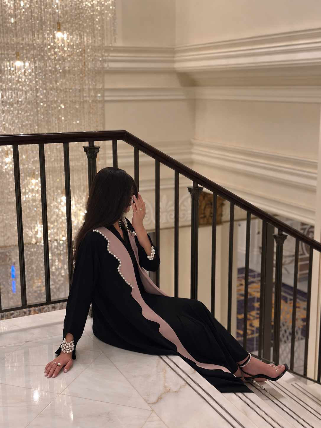 The Pearl Wave Scalloped Abaya – Two-Tone Open Front Edition
