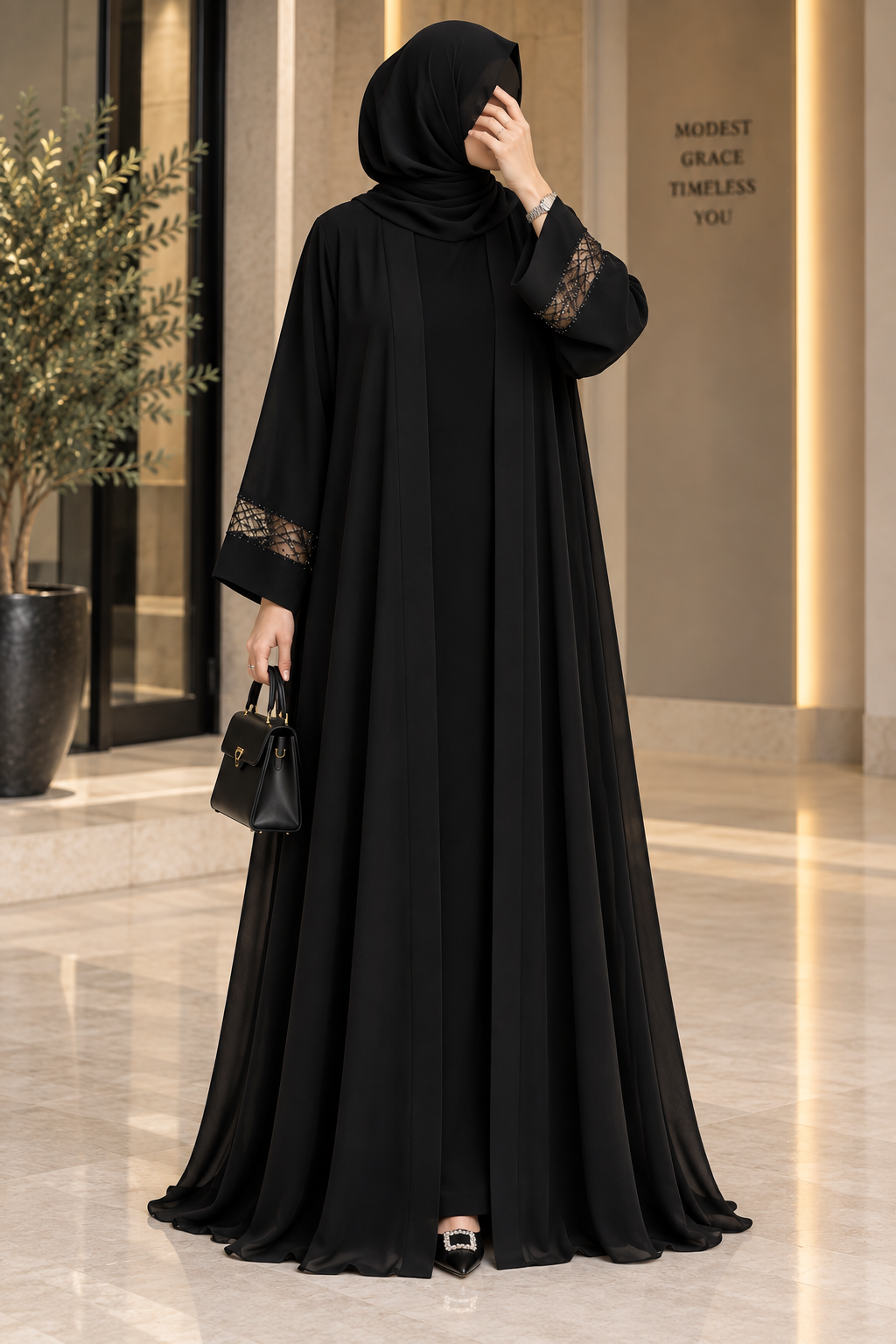 Layla Sequin Branch Embroidered Evening Abaya Set