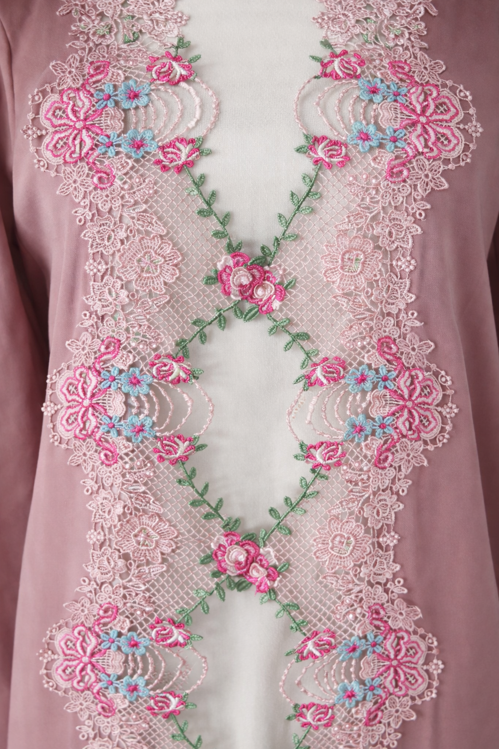 Two-Piece Open Abaya with white Slip — Dusty Blush (Peach)