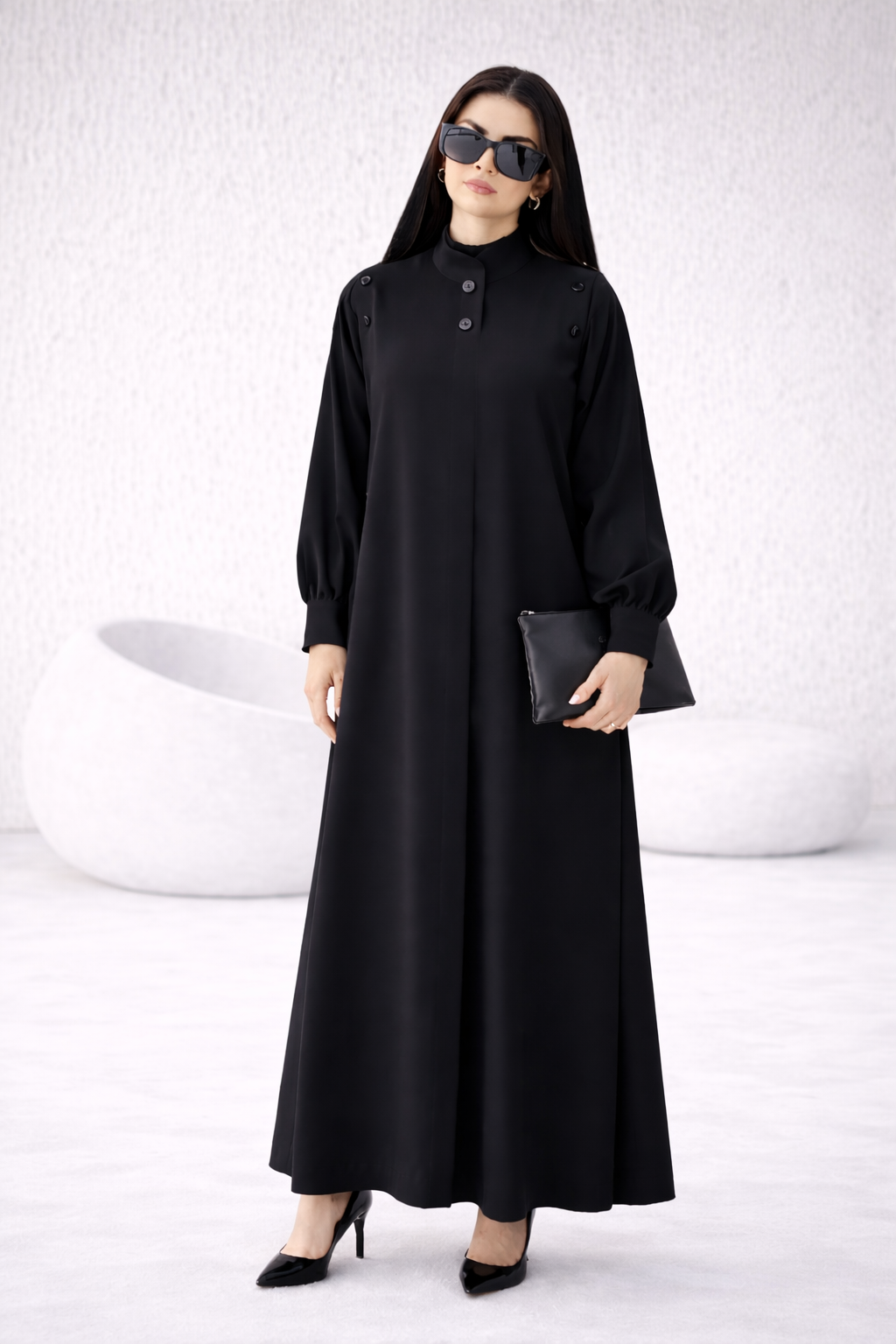 Premium Tailored Buttoned Closed Abaya – Black