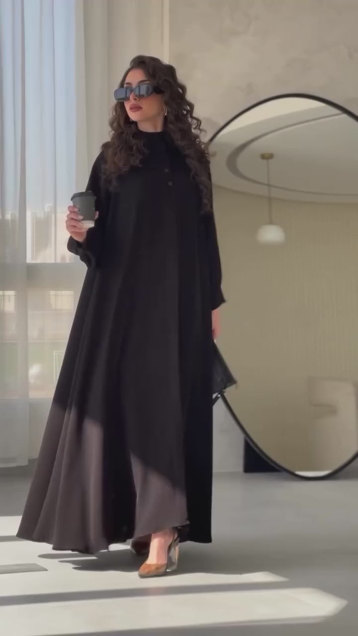 Premium Tailored Buttoned Closed Abaya – Black